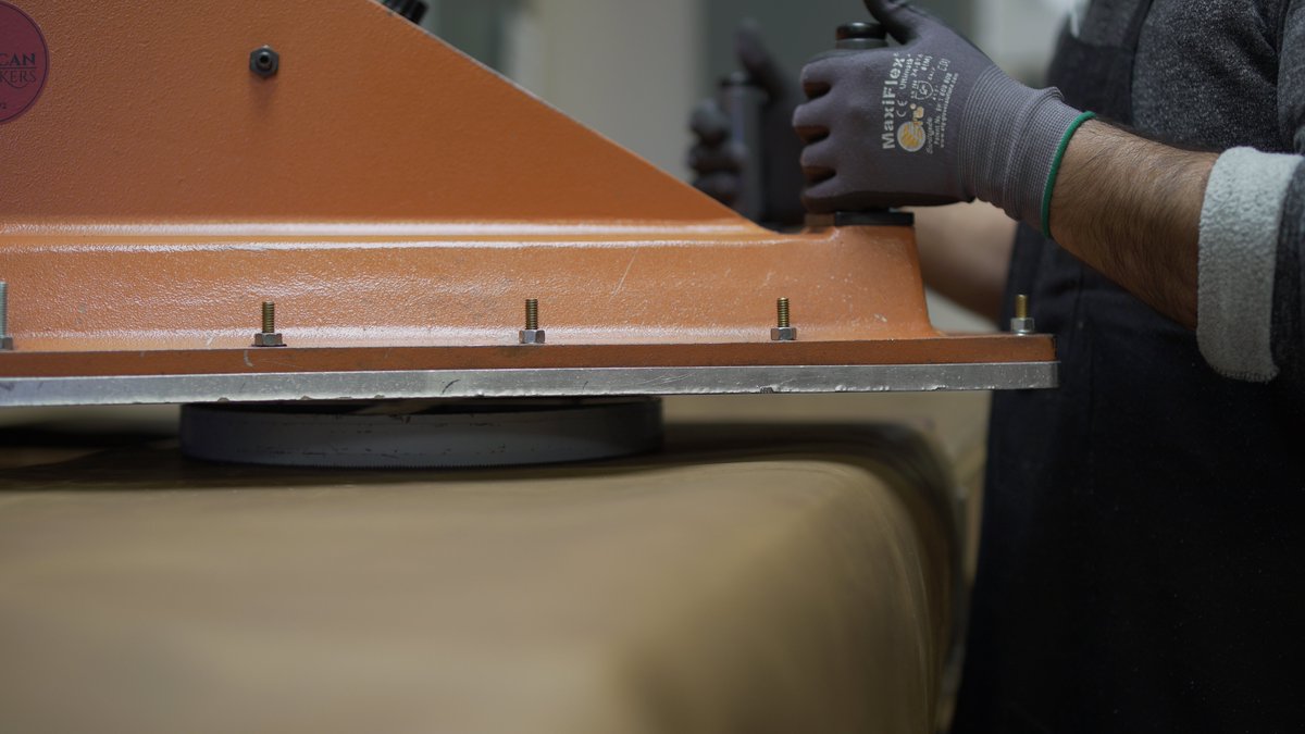 AmericanHats's tweet photo. All of our hats start by cutting huge hides of leather! https://t.co/KnevyTWJke