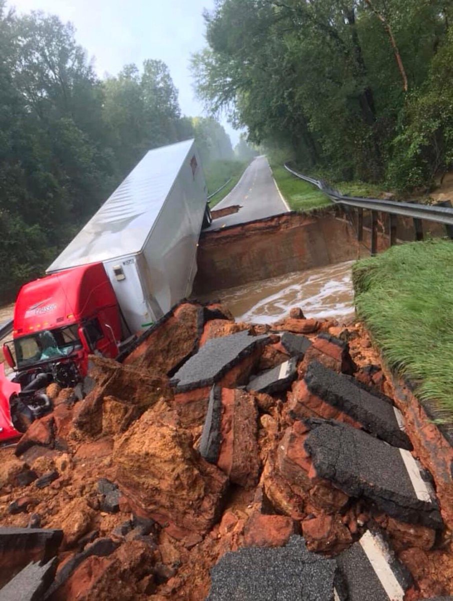 PIOYorkCountySC's tweet photo. Awful.  This is Hwy 145 north of Chesterfield.  Bridge gave out. Sheriff says Truck driver is ok. https://t.co/ijnzQCckuA