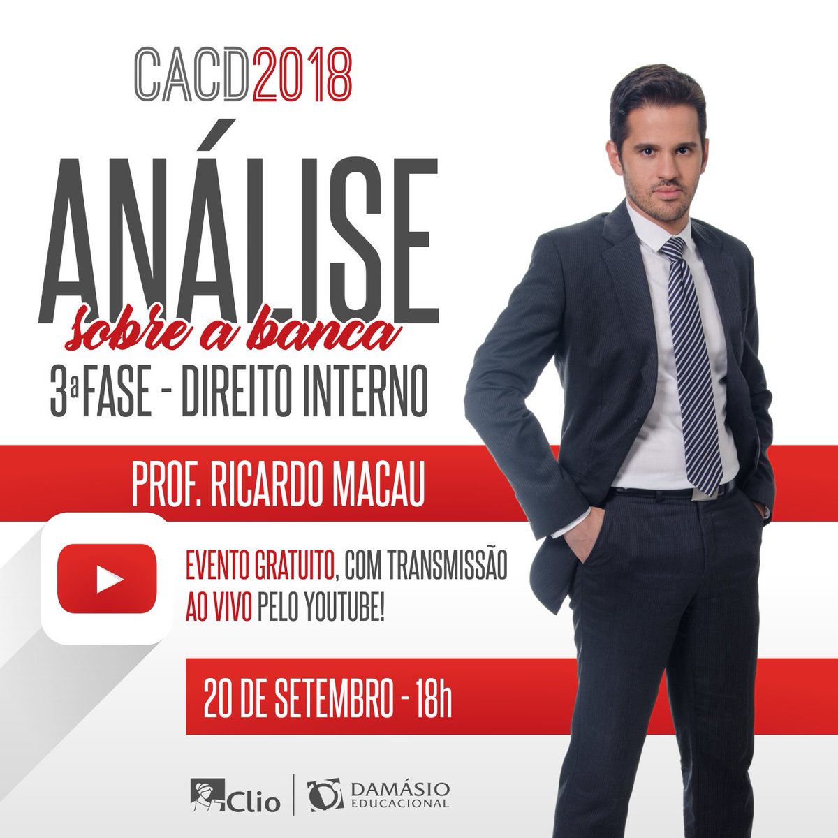 DamasioRio's tweet photo. Na dia 20.9, o grande mestre @ricardo_macau ministrará uma aula especial para analisar as mudanças ocorridas na banca de Direito da Terceira Fase do #CACD, e orientá-los para o exame que se aproxima! Aproveitem! 👇🏼 
https://t.co/pH79BWJzsR
#Diplomacia #Concurso https://t.co/05sbhIJmYd