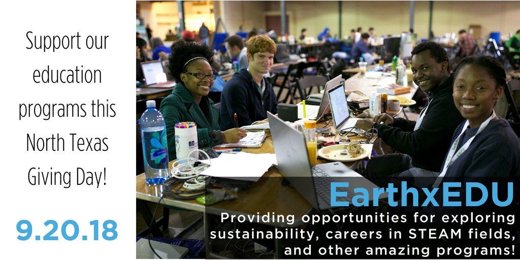 Scheduled giving for <a href="/NTXGivingDay/">North Texas Giving Day</a> is still open! Inspire future #Earthadvocates by donating to #EarthxEDU which engages students through online curriculum, field trips, STEAM exhibitors, youth film competitions and volunteer opportunities. bit.ly/2M6YvvS #NTXGivingDay