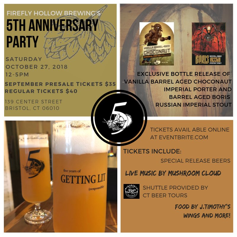 Join us on October 27th as we celebrate 5 years of Getting Lit (responsibly). We'll have awesome music, mind-blowingly delicious beer releases and amazing food provided by J. Timothy's Taverne.
Tickets are $35 in September only, so get yours now and save!  ow.ly/8wVf30lQlVB
