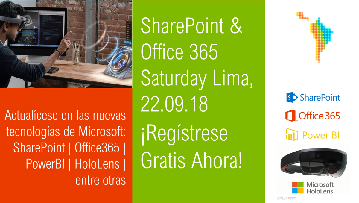 com_splatam's tweet photo. ¿Sabía que la realidad que percibimos constantemente puede ser mejorada? No es ciencia ficción, es Realidad Mixta y se llama #HoloLens ¡Conozca las nuevas tecnologías de #Microsoft con nosotros! ¡Regístrese Ahora! https://t.co/GOKqFO7Eag  #SPSLima @TSISAS @spslima_ @SPS_Events https://t.co/rXTZ0DhsFw