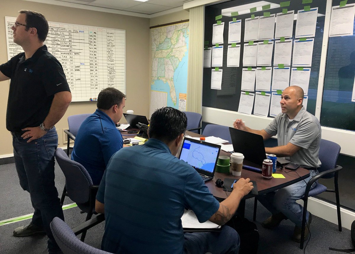 BluSkyCorp's tweet photo. BluSky’s Hurricane Florence Command Center has been at full speed all weekend and is still going strong this morning, directing the recovery process in eastern NC. These folks are the best at what they do and we can’t thank them enough for their tireless efforts. https://t.co/DpvK4mnkoA