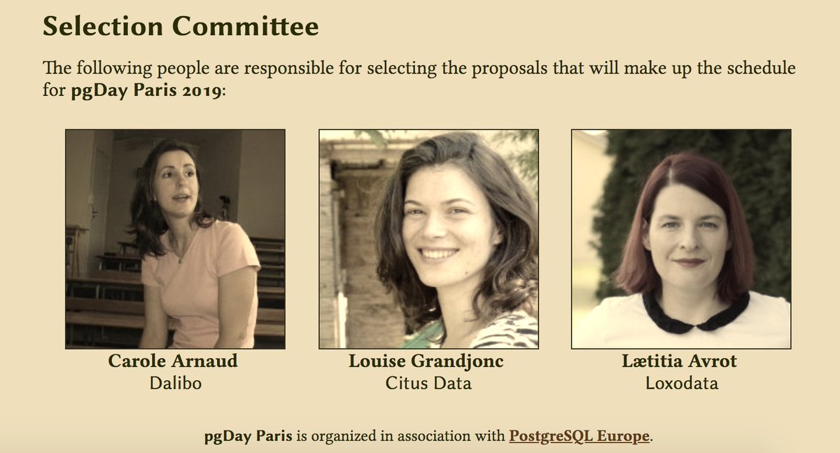 apatheticmagpie's tweet image. This is #pgDayParis

@pgDayParis has powerful technical women in the conference organization

pgDay Paris does not consist of a full-male committee and a womenless schedule. 

pgDay Paris is diverse!

Be like pgDay Paris!

2019.pgday.paris 
@PostgresWomen #PostgresWomen