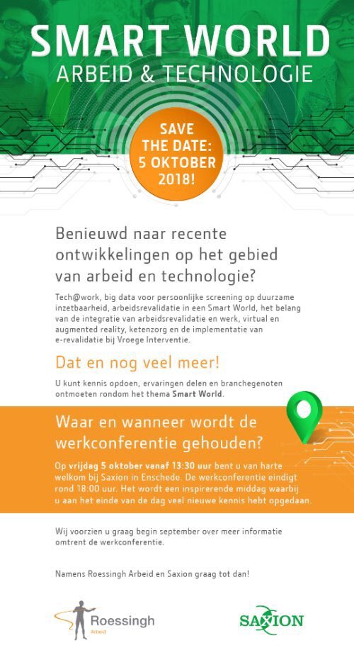 RoessinghArbeid's tweet photo. Op 5 oktober 2018 organiseren @RoessinghArbeid en @Saxion een #werkconferentie over #arbeid en #technologie, ism @vroegeinterv Interesse? Neem contact op met @RoessinghArbeid https://t.co/gxqe7Ywjlb
