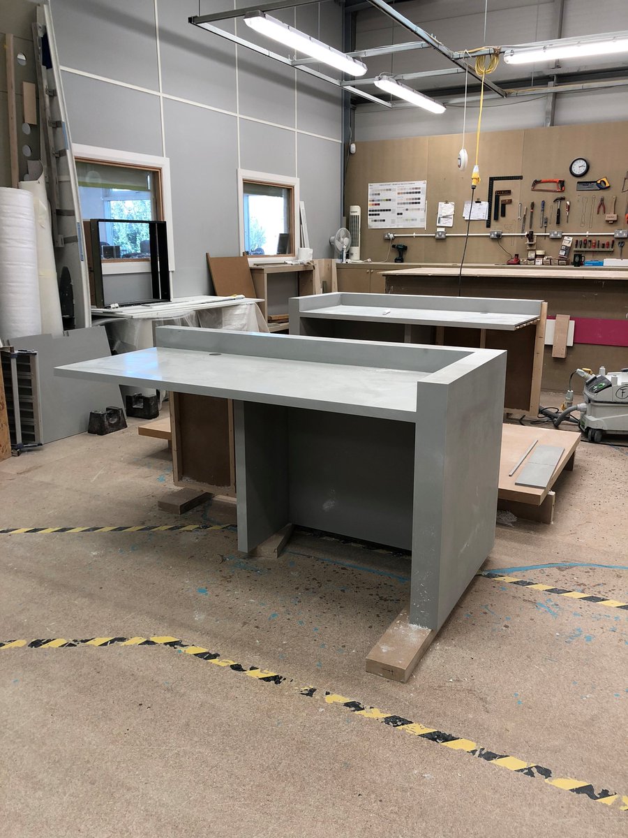 Piotre busy fabricating a bespoke reception desk for a central London installation. <a href="/coriandesign/">Corian Design</a> in Warm Grey to be seamlessly joined on site. #MotivationMonday #solidsurface