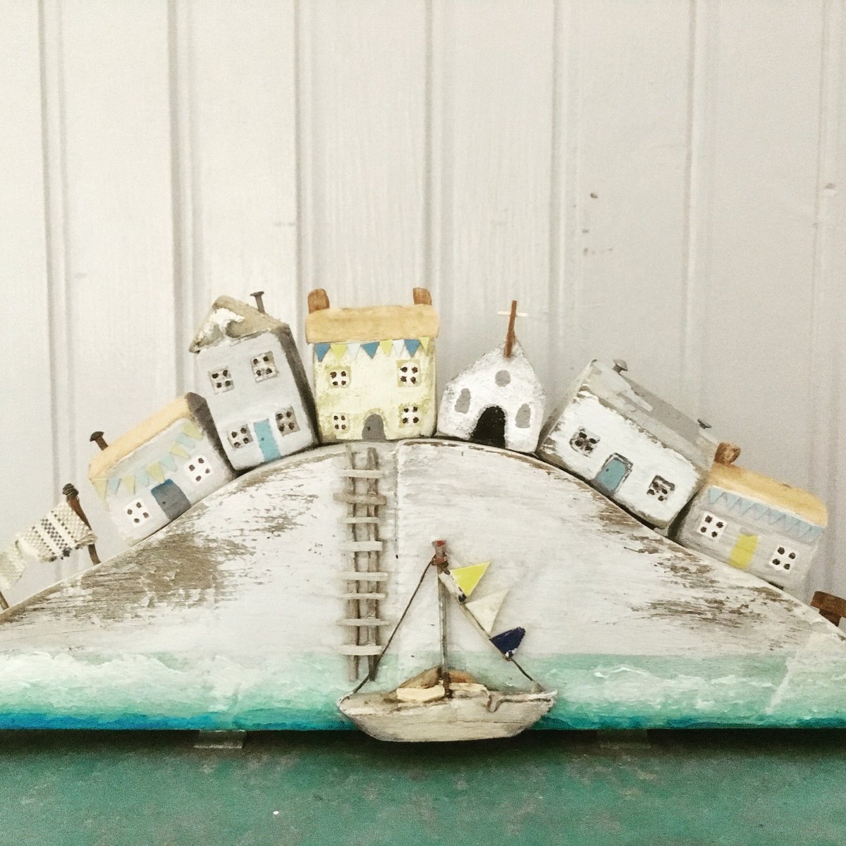 New driftwood cottage assemblage I made on Saturday. #homedecor #driftwoodsculpture #nautical #rusticart #TinyHouse #driftwoodart #handmadegifts #SeaSide #miniature #coastalart #homemadegift #originalart