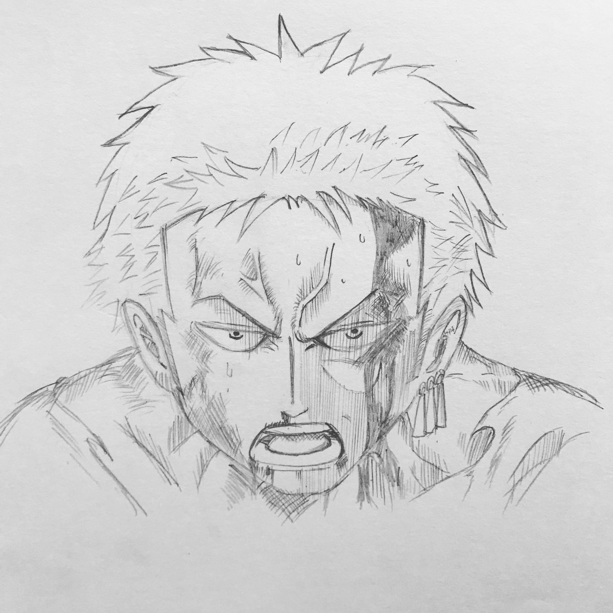 Uzivatel なおとれもん Sr配信 Na Twitteru ワンピースのゾロも描いてみた ルフィは海賊王になる男だ のシーン さっき描いたルフィよりは上手く描けた 鉛筆はマークシート用に買ってたhbを削って使いました マンガ描くの集中出来てスッキリする ワンピース