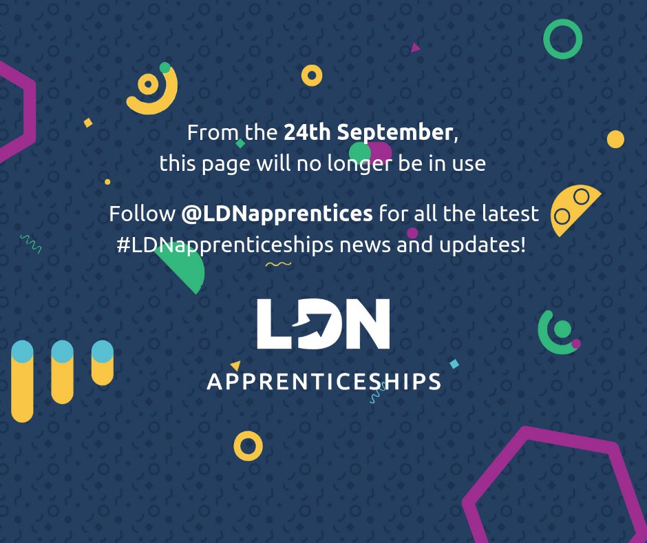 Remember, our rebrand will launch NEXT WEEK on the 24th SEPTEMBER along with a new website and a BRAND NEW logo!

Meaning this page will NO LONGER be in use. Follow <a href="/LDNapprentices/">LDN Apprenticeships</a> for all the latest #LDNApprenticeships news and updates!

#LDNApprenticeships
#rebranding