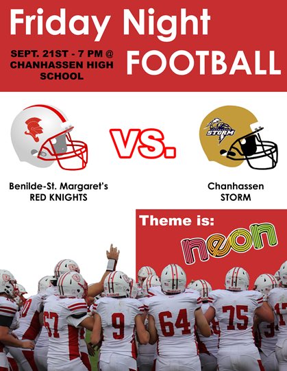 BSMFootball's tweet photo. A new week and another big game! Red Knight Nation invades Chanhassen on Friday to “Quiet the Storm”. It’s neon night! Let’s stay hot and go get this one!! #MakeIt3InARow #FightOn! https://t.co/deb19ob75B