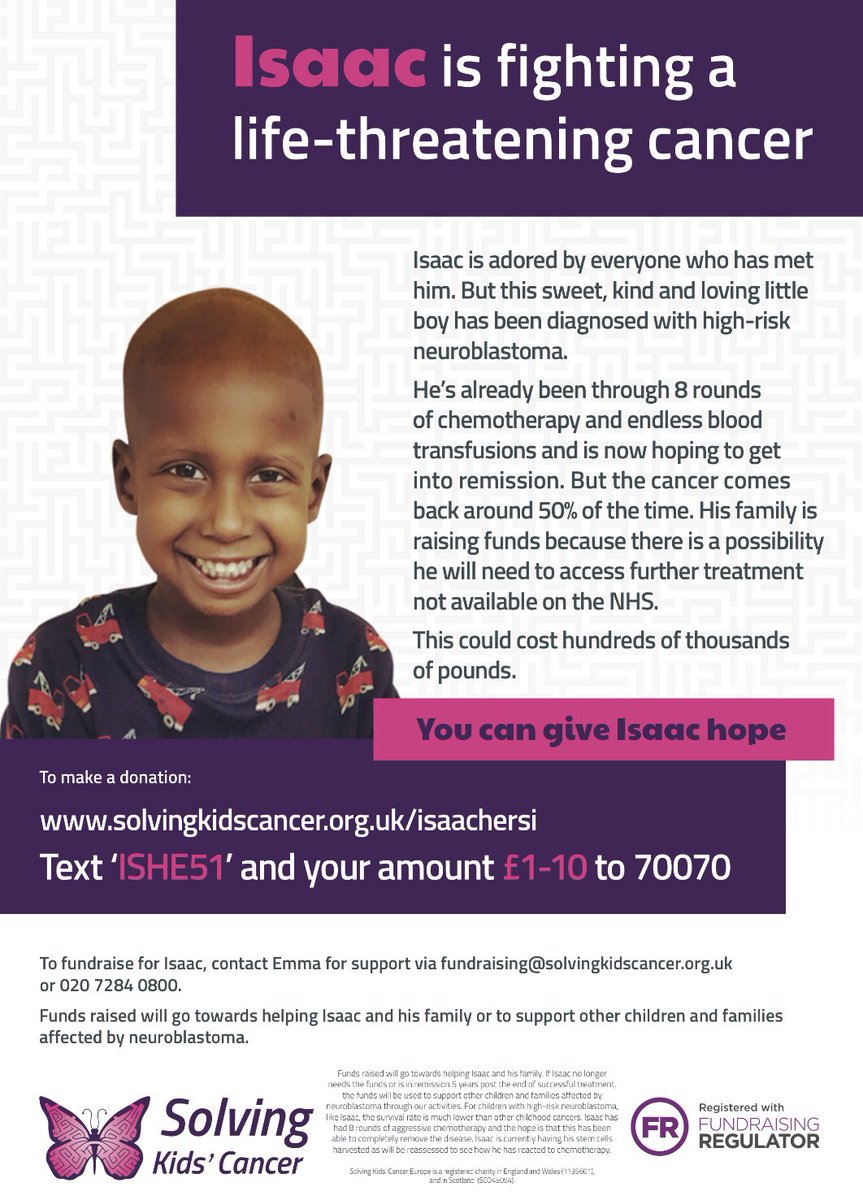 Isaac is fighting a life-threatening cancer. You can give Isaac hope by donating here - solvingkidscancer.org.uk/campaigns/isaa…