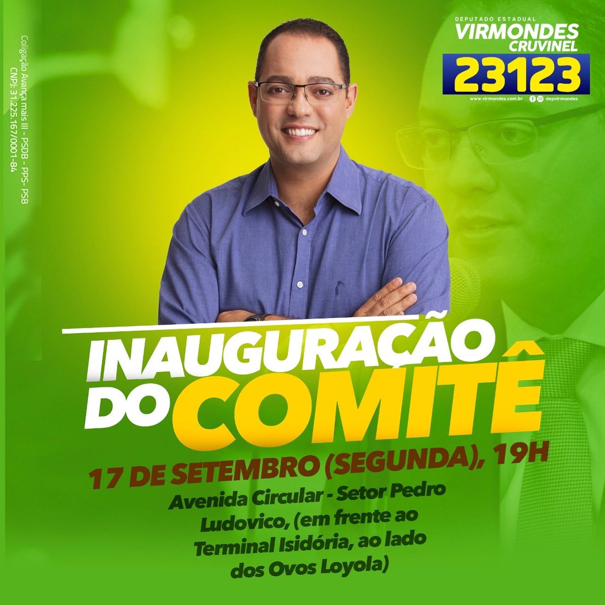 Virmondes's tweet photo. ➡️Comitê 23123
É hoje a inauguração do nosso Comitê! Ficarei muito honrado com sua presença! https://t.co/vUPvyevhm8