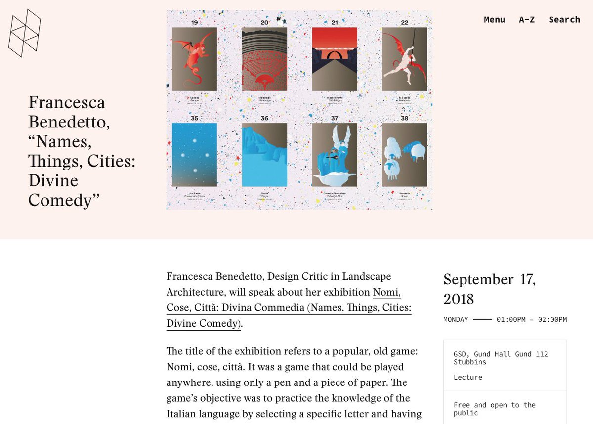 HarvardGSD's tweet photo. (1/2) Join us for #GSDEvents this week https://t.co/RPTqDwQiyg  

 9/17 1p: Francesca Benedetto @YellowOffice01, “Names, Things, Cities: Divine Comedy”  
9/17 6:30p: Alison Brooks @AlisonBrooksArc, “Model Building Model: Making Oxford’s New Collegiate Architecture” (1/2) https://t.co/ygoH4Vzj8d