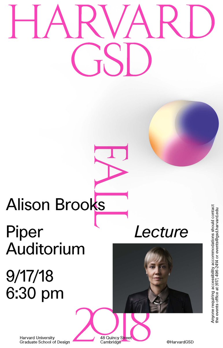 (1/2) Join us for #GSDEvents this week bit.ly/GSDEvents  

 9/17 1p: Francesca Benedetto <a href="/YellowOffice01/">francesca benedetto</a>, “Names, Things, Cities: Divine Comedy”  
9/17 6:30p: Alison Brooks <a href="/AlisonBrooksArc/">Alison Brooks Architects</a>, “Model Building Model: Making Oxford’s New Collegiate Architecture” (1/2)
