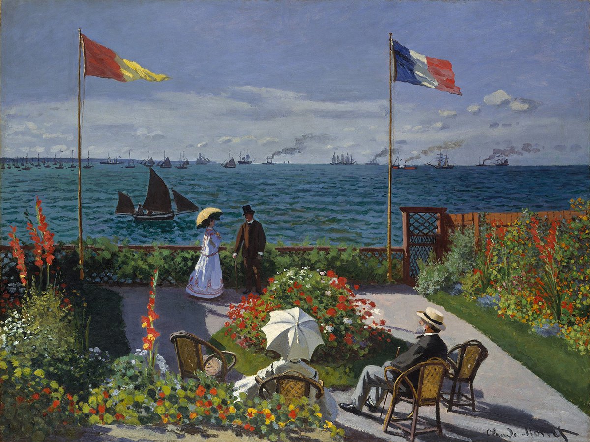 viralitybytes's tweet image. Jardin à Sainte-Adresse by Monet.  Painted in 1867 and now on display at the Metropolitan Museum of Art in #NYC.  #Art #Artbytes #Monet