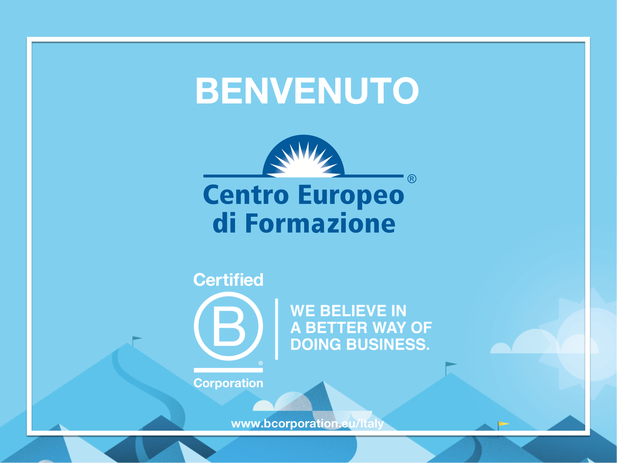 BCorpItalia's tweet photo. Un grande #benvenuto nella comunità #BCorpItalia a #CentroEuropeoFormazione! #BtheChange #ReinventingBusiness #PeopleUsingBusinessAsAForceForGood #ItalyReineventingBusiness #LeadingTheChange #ForBenefit #ItalyusingbusinessasaForceForGood #ImpattoPositivo #GuidiamoIlCambiamento https://t.co/Wyi7T7lnbL