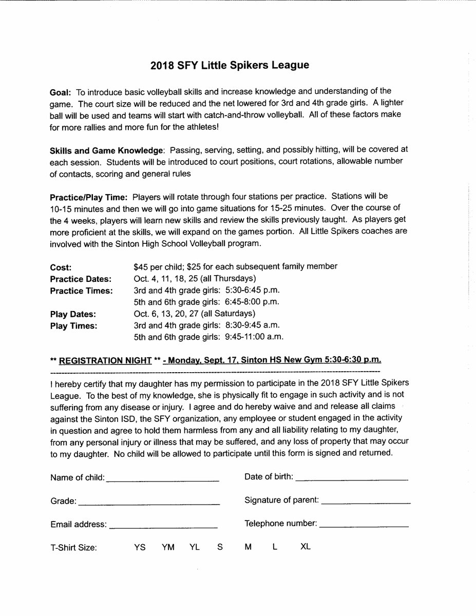 SintonPirates's tweet image. Registration TODAY ONLY from 5:30 - 6:30, Sam A. May gym.  #LittleSpikers #SLPVB