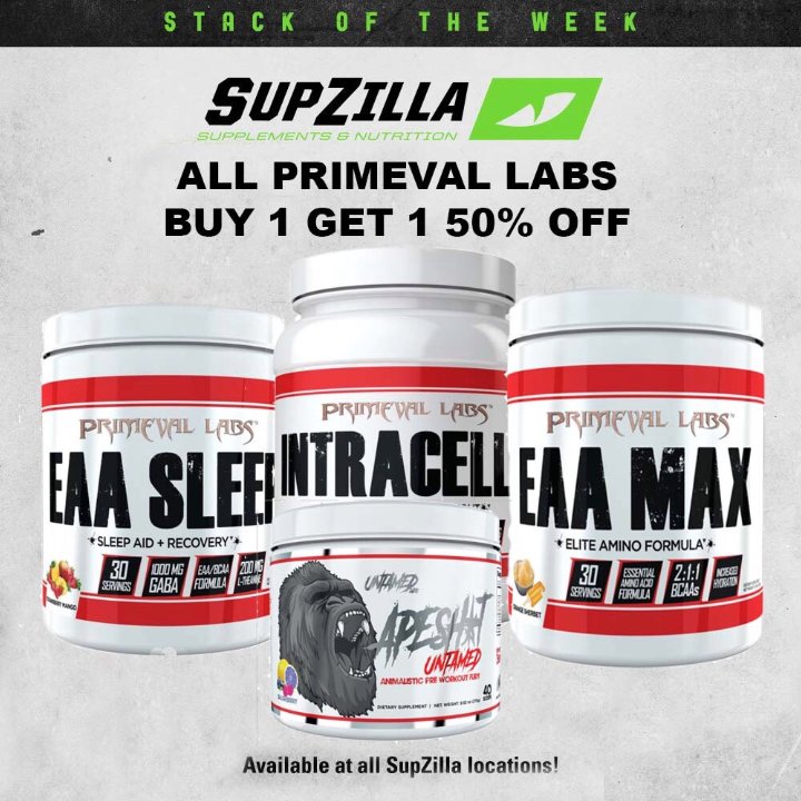 SupZilla's tweet photo. Stack of the Week: Buy any Primeval Labs product and get a 2nd for 50% OFF! https://t.co/z8fFFrPHRv
