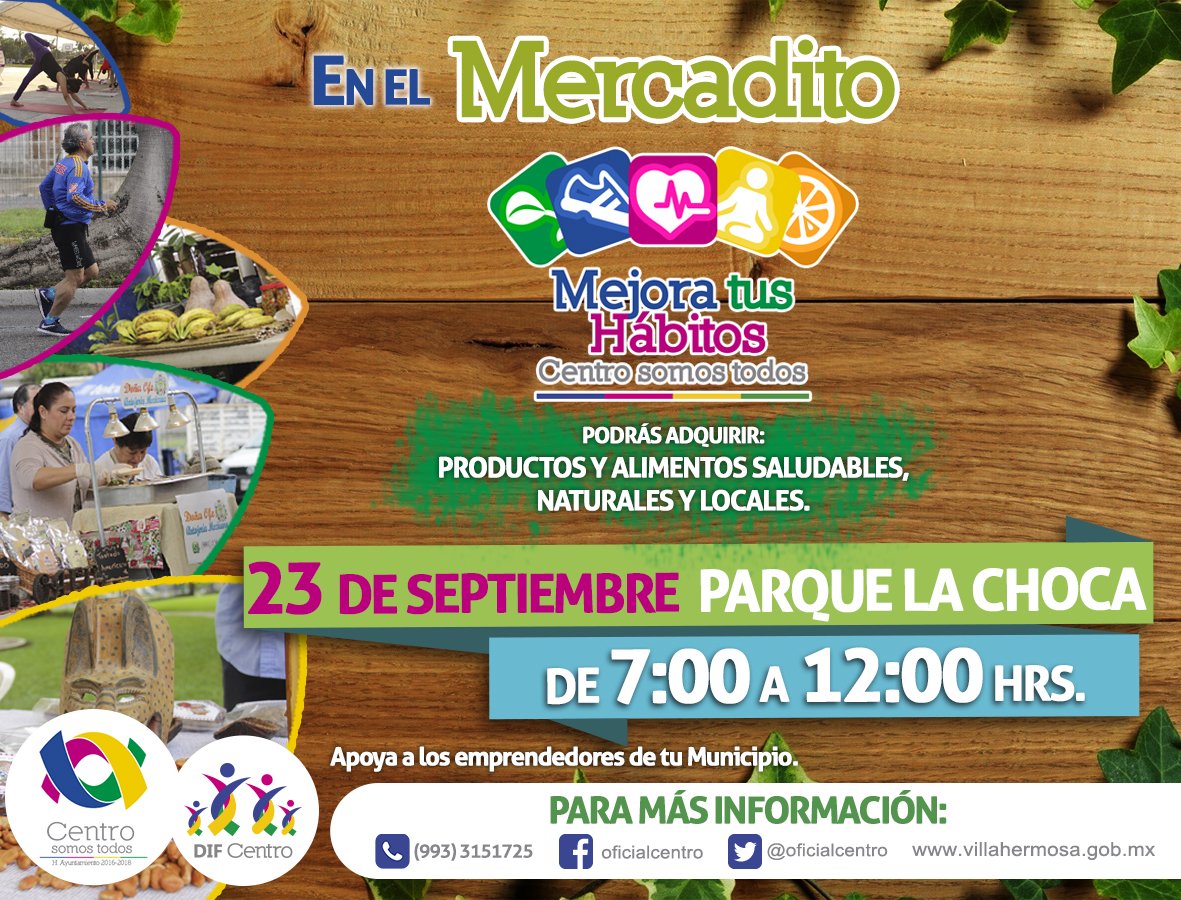 Les invitamos a conocer productos y alimentos saludables, naturales y locales en el Mercadito de #MejoraTusHábitos que se realizará mañana domingo en el Parque La Choca.