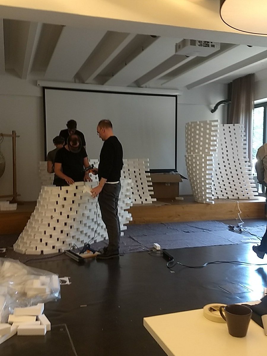 fologm's tweet photo. With #artengineering and their partners and associates in schorndorf running a workshop, foam bricks and hololens, impressive structures happen! https://t.co/nws1ULFWOU
