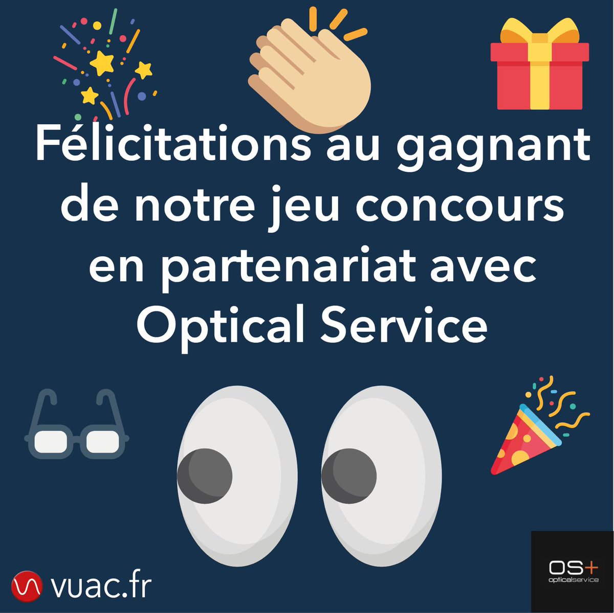 VUACfr's tweet photo. 👏🎉🎁 Bravo à @juliepoudevigne qui gagne un Bon d'achat de 200 Euros en partenariat avec Optical Service Paris 13ème 🎊😎🤩
#JeuConcours #Resultat #VUAC #Felicitation https://t.co/Bv7Vn8bbl6