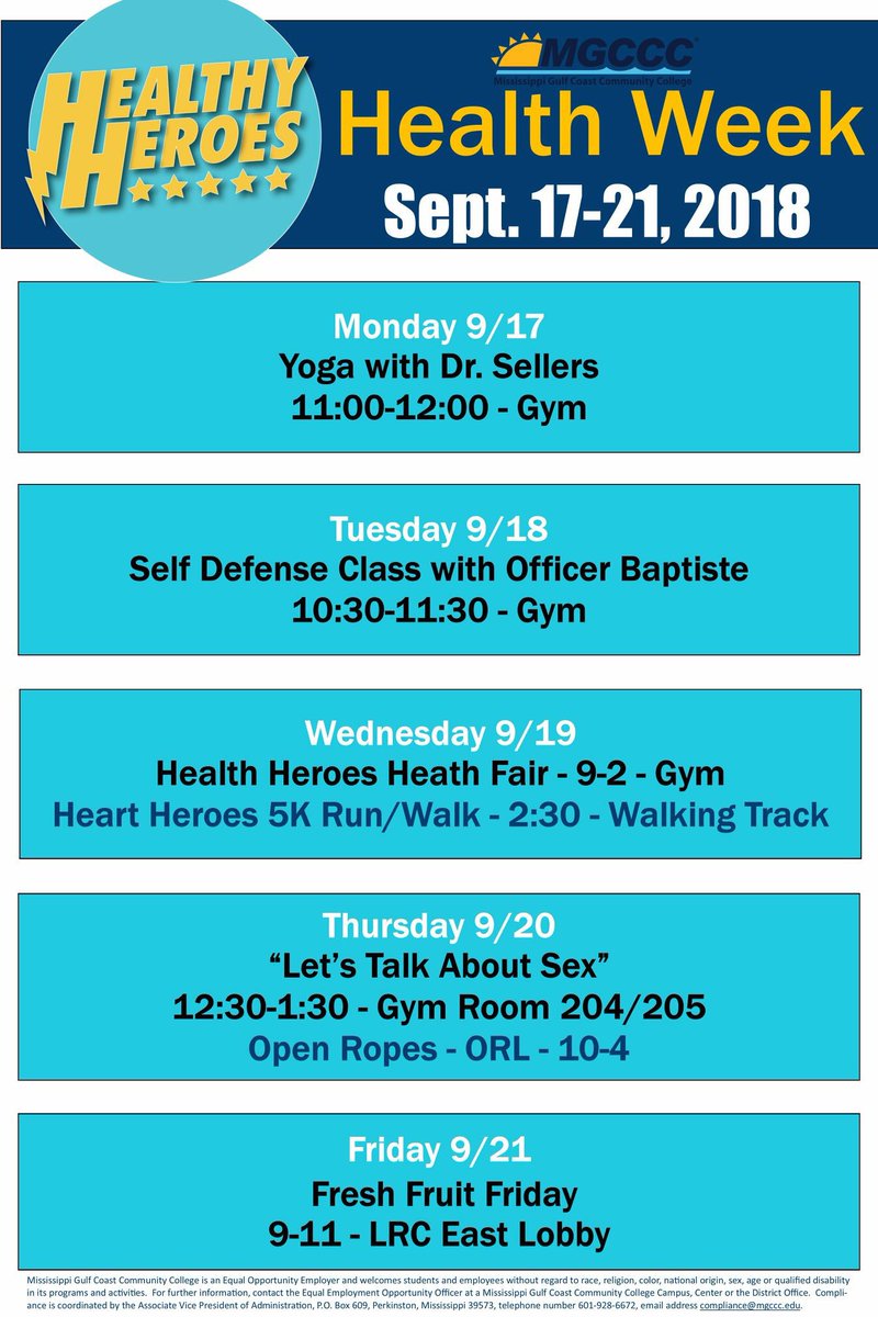 Happy Health Week! Come join us at all the fun-filled festivities. See you today in Yoga at 11AM in the Gym! 🧘🏻‍♂️
