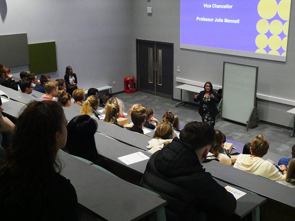 CumbriaUni's tweet image. "We're the type of university where the Vice Chancellor can just pop in to say hello." Professor Julie Mennell does just that at one of the #UniversityEssentials lectures taking place at #Lancaster today.