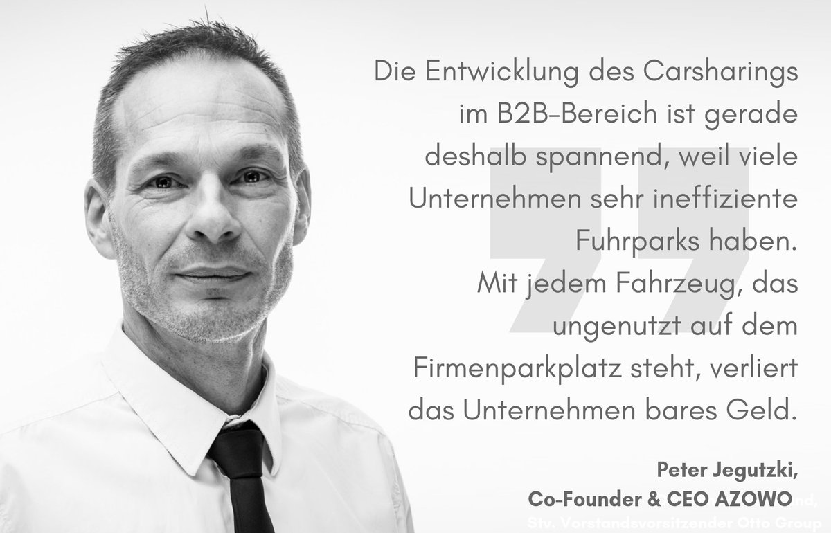 OttoGroup_Com's tweet photo. Das #Startup AZOWO, zu dessen Investoren u.a. @ProjectAcom gehört, bringt das #Carsharing in den Business-Bereich. Peter Jegutzki, Co-Founder & CEO, über Topmanager, die ihre Dienstwagen teilen: https://t.co/RJJiDmxu2G #sharingeconomy #Mobility #mobilitysharing https://t.co/dshuS1yGrt