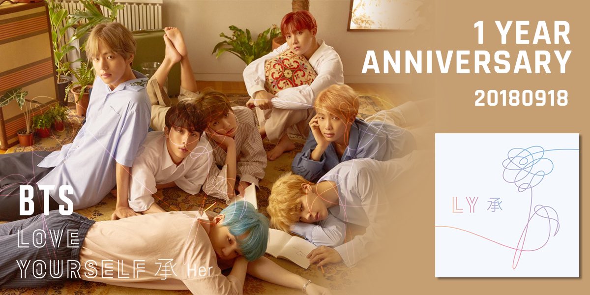 BTS_Spain's tweet photo. 🌸💜 Ya hace un año que empezó la saga Love Yourself 💜🌸

El 18 de septiembre de 2017 @BTS_twt lanzaron LOVE YOURSELF 承 'Her'  😊

✨ Se está utilizando el hashtag #1YearOfHer y a DNA le queda poco para 500M! - https://t.co/VBiELLiuEn https://t.co/ldQlJNdKqC