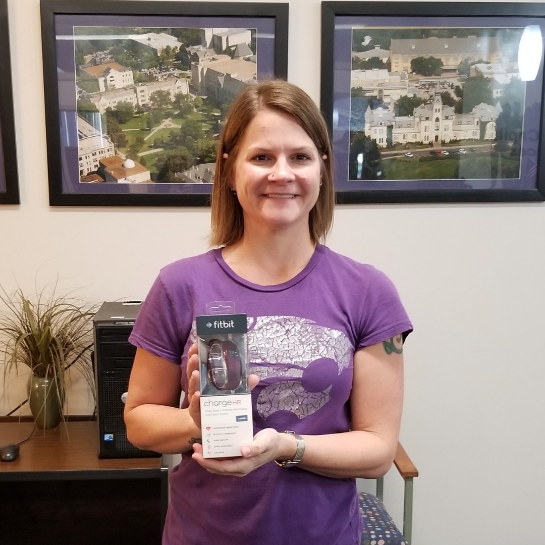 WorkAtKState's tweet photo. Crystal Strauss is our next Movement Challenge winner! She received a FitBit donated by @tiaa. Thanks, Crystal for participating! #PurpleIsProgress https://t.co/7EoMA25TXS