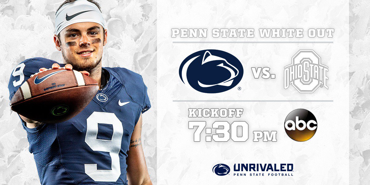 GoPSUsports's tweet image. 7:30 PM. Primetime. #PSUWhiteOut ⚪️⚪️⚪️

We'll see you there, @PennStateFball fans! ⤵️

#WeAre