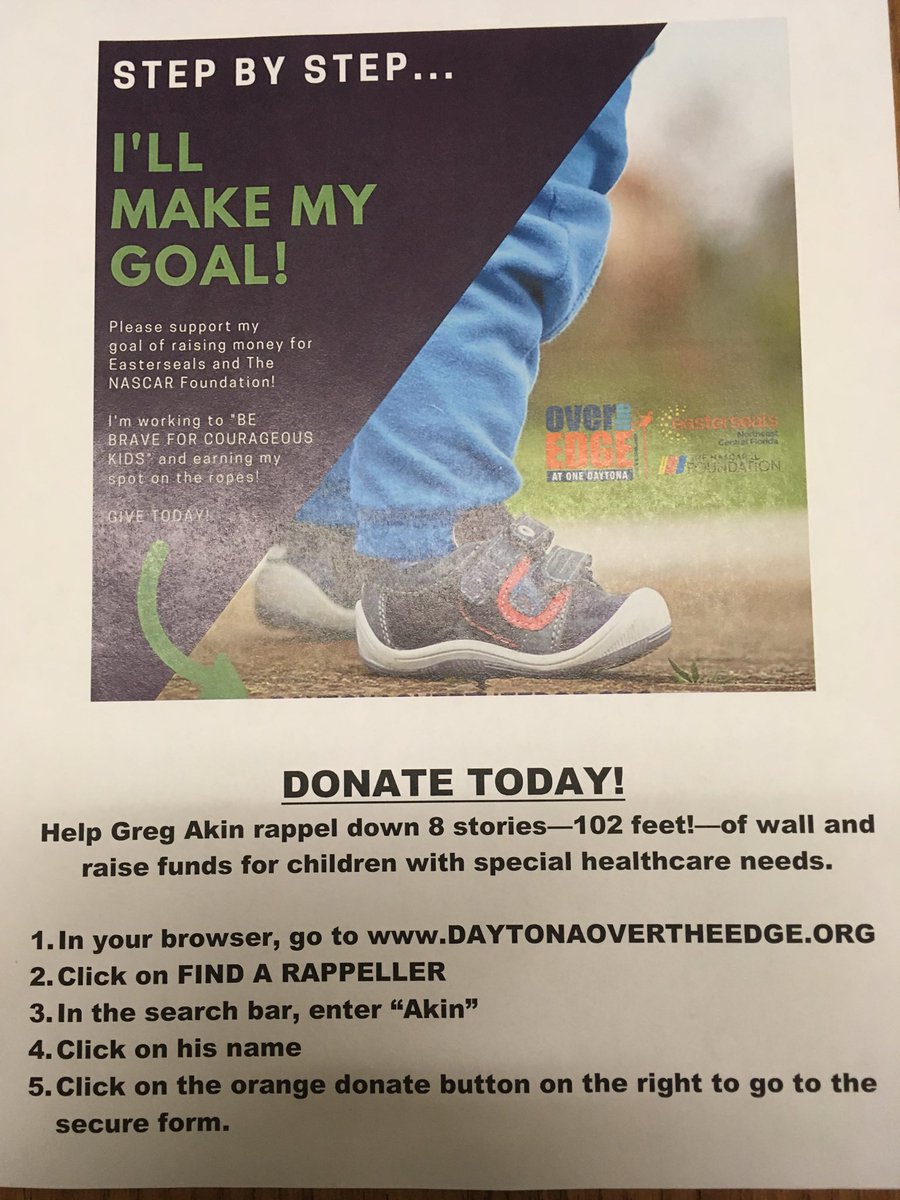 I did it! Signed up to rappel down 8 stories for Easterseals’ #OvertheEdgeDaytona challenge. Only if I’m in 1st 100 to raise $1k, so help me by donating at daytonaovertheedge.org now!