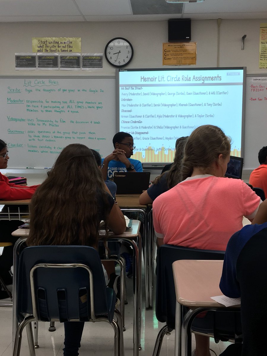CrestviewMiddle's tweet image. Some great conversations in @MrMuellerCMS  8th grade language arts class.  Lit circles with added tech for accountability.  #CMSLearns #CMSLeads