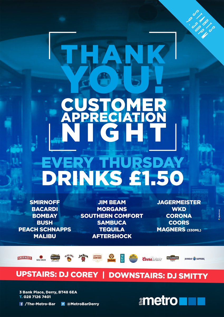 Are you joining us this Thursday Night??
CUSTOMER APPRECIATION NIGHT.
Drinks £1.50 // DJ Corey // DJ Smitty
9.30pm - late