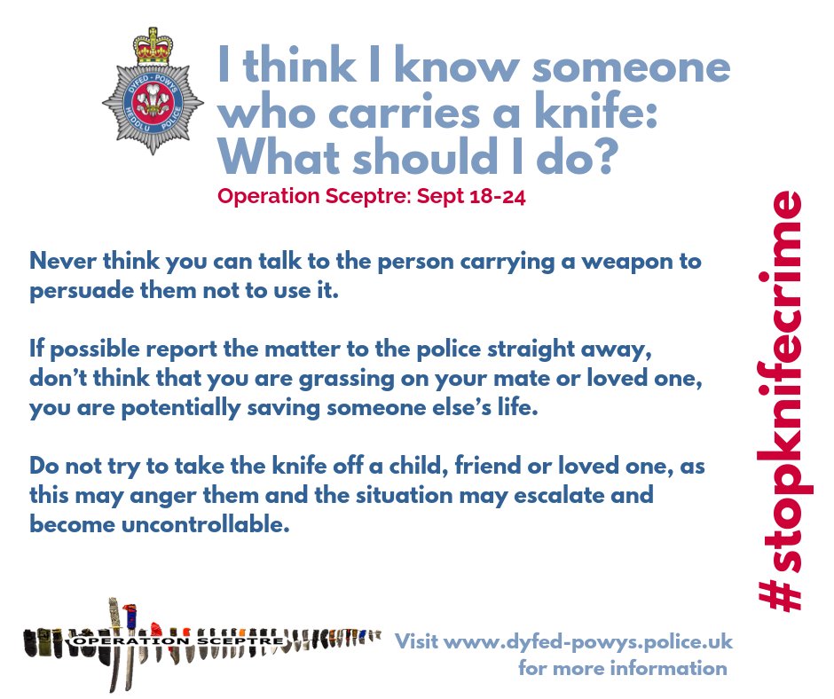 DyfedPowys's tweet photo. Here are some tips and advice for what to do if you know that someone is carrying a knife:
#stopknifecrime https://t.co/6w30MkID6w