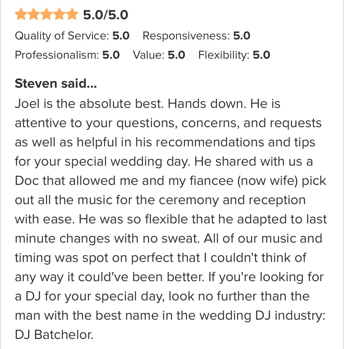 Reviews like these and experiences like this past weekend are really what it’s all about! Honest feedback from each couple is the reason why I’ve been able to DJ so many weddings! Thanks to Sara and Steve for this past Saturday! #weddingDJ #wedding #batchelorparty #VAwedding