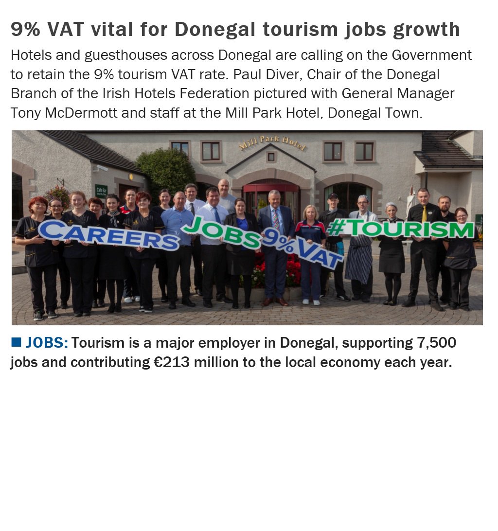 IHFcomms's tweet photo. The tourism VAT rate is one of the most successful job creation measures in modern times #TourismJobs @MillParkHotel #Budget2019 https://t.co/f2ybhKaUcT