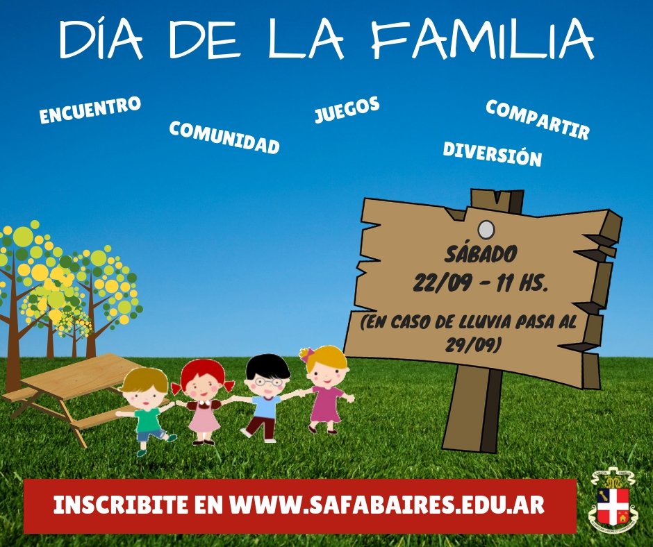 colesafa's tweet photo. ¡Se viene el Día de la Familia! Les recordamos que para participar es necesaria la previa inscripción en el formulario de nuestra web. ¡Los esperamos! https://t.co/k8nfAkUxgn