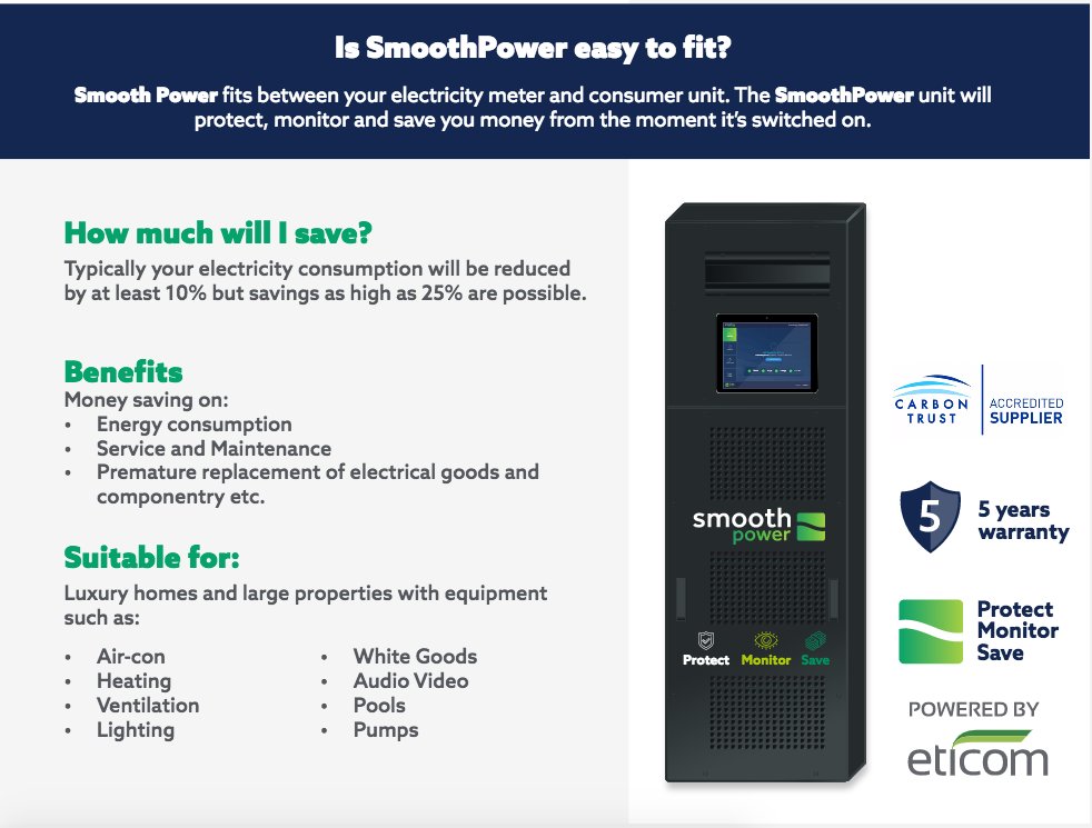 SmoothPower fits between your electricity meter and consumer unit and is fitted easily within the day. Check out smoothpower.co.uk for more info #protect #monitor #save