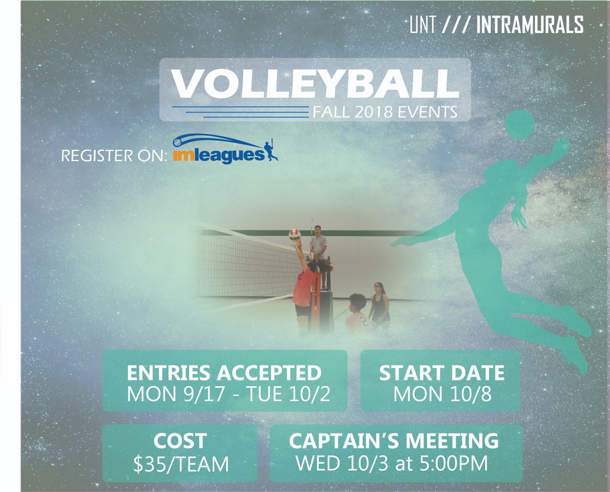 UNTRecSports's tweet image. Volleyball registration opens today. Need we say more?😎😉

#UNTRecSports #GetRec'd