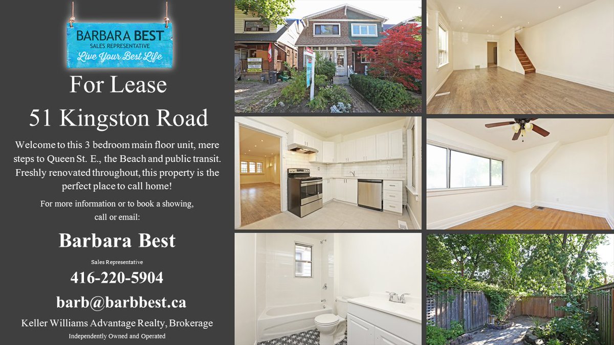 BarbBestKWRE's tweet photo. Lease in the Beach! Not to be missed 3 bedroom main floor unit with parking! Contact us today for showings!
#forlease #torontoMLS #rental #torontorental #beach #liveinthebeach #torontorealestate #realestate #toronto #beachrealtor #realtorlife #realestatelife #parkingincluded https://t.co/B4FNU2NwbE