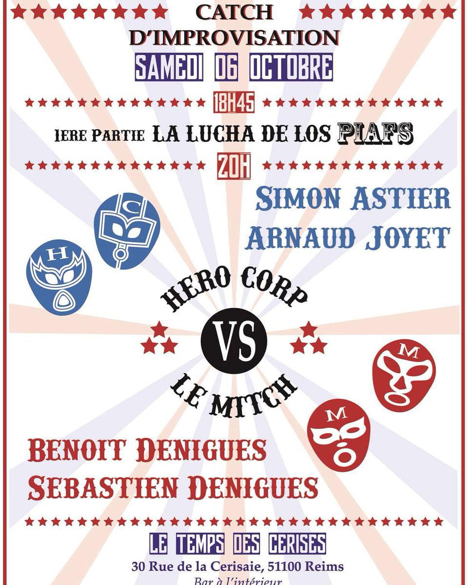 Pour commencer la saison sur les chapeaux de roue, les Piafs invitent <a href="/simonastierHC/">Simon Astier</a> et <a href="/ArnaudJoyet/">Arnaud Joyet</a> que vous avez pu voir dans <a href="/HeroCorp/">Hero Corp</a> entre autres pour un énorme #Catch #impro
Infos et résa : lespiafs.fr/catch-impro