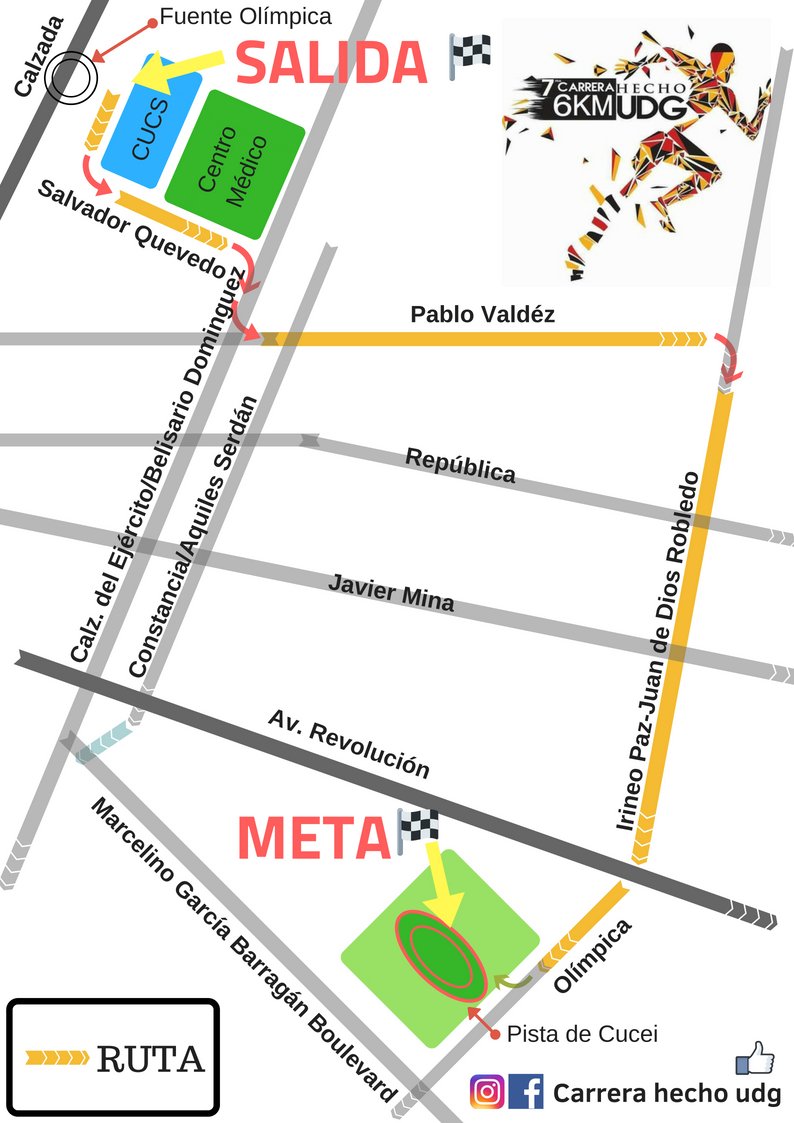 CarreraHechoUdG's tweet photo. Conoce la ruta de la 7ma @CarreraHechoUdG
¡INSCRIBETE PRONTO! *Recuerda que tenemos cupo limitado... https://t.co/FrOGP8mKbH
Salida en @OficialCUCS , Meta en @udgcucei @fororunner @SomosRunnersMX @RunneandoMX @RunGDL @EnDondeCorrer @Carreras_Gdl #HechoUdG https://t.co/Fv98VojS1h