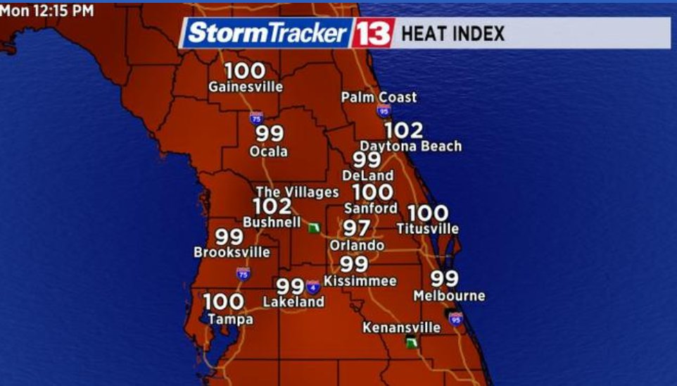 MyNews13's tweet image. RIGHT NOW: This is the heat index for *checks calendar* Monday, Sept. 17. Stay hydrated! Find out when we may see some relief: mynews13.com/fl/orlando/new…  #FallinFlorida
