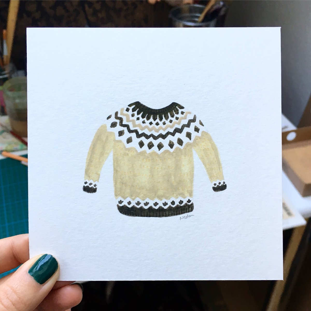 nedahajmomeni's tweet photo. Finally managed to draw the Icelandic sweater #iceland #sweather #icelandic #wool #illustration #illustrator #gouache #tinyillustration #nedasshop https://t.co/8Gh63ZjzsZ