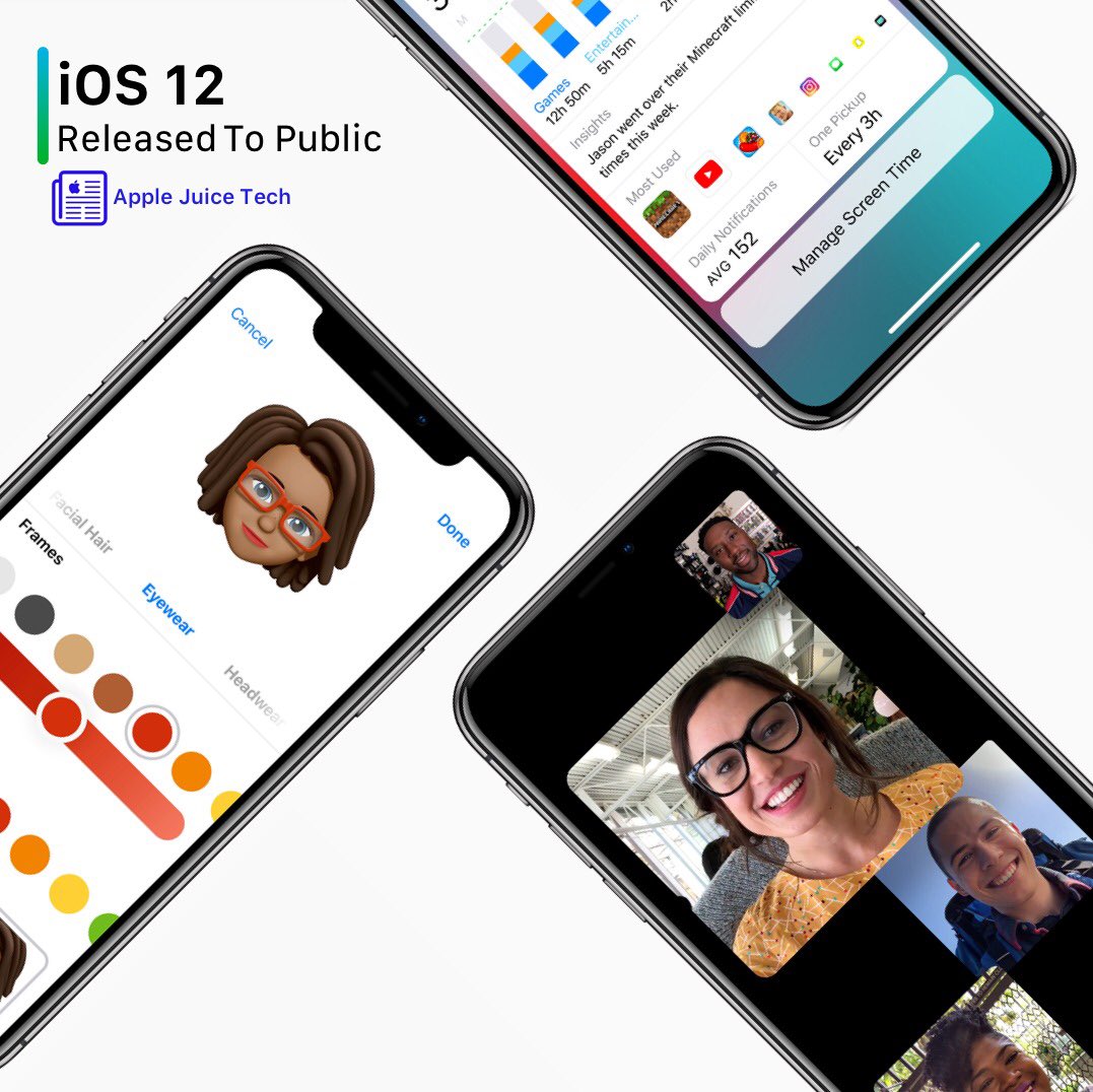 AJTechBlogs's tweet photo. iOS 12 has officially been released to the public! What’s your favourite feature in iOS 12?
•
•
•
#apple #iphone #iphonex #iphonexs #iphonexsmax #macbook #appletv #applewatch4 #applewatch I #faceid #touchid #touchbar #airpods #imac #tvOS #siri #ios12 #tech #technews #applenews https://t.co/REUJLUrtRY