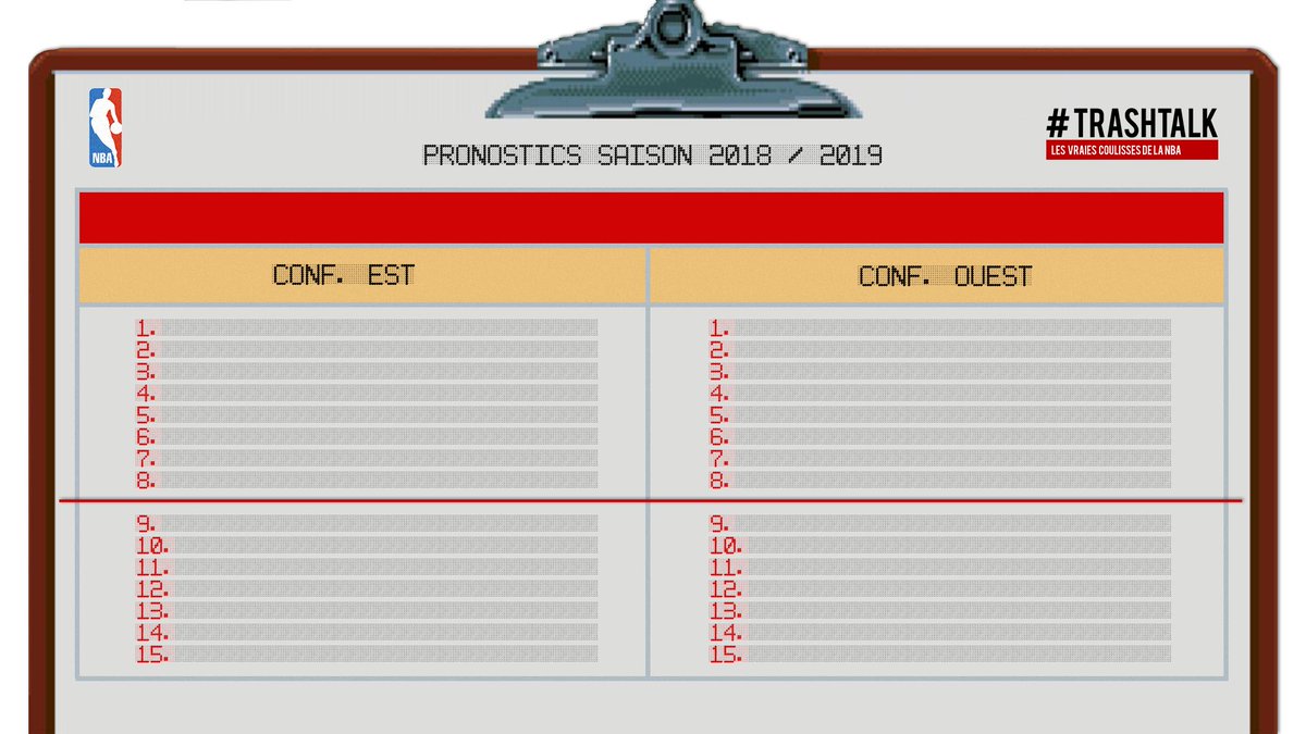 TrashTalk (@trashtalk_fr) on Twitter photo Si vous souhaitez remplir votre propre tableau-pronostic de la saison NBA 2018-19, voici le bijou signé <a href="/LBallNeverLies/">Léonce Never Lies</a> !
À remplir et à partager sans modération ! ✌️♥️ Si vous souhaitez remplir votre propre tableau-pronostic de la saison NBA 2018-19, voici le bijou signé <a href="/LBallNeverLies/">Léonce Never Lies</a> !
À remplir et à partager sans modération ! ✌️♥️