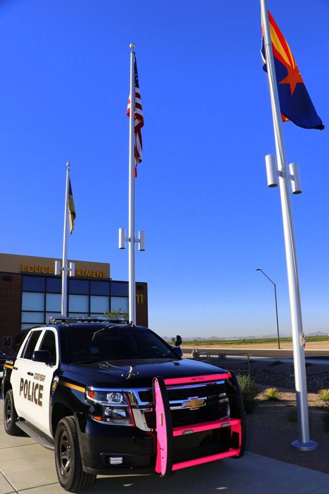 Goodyearpolice's tweet image. October is fast approaching and so is the Goodyear Police Department's #PinkPatchProject. As you drive around Goodyear during the month of October, you will see pink to promote awareness of and education about breast cancer. #PinkPatch #BreastCancerAwarenessMonth