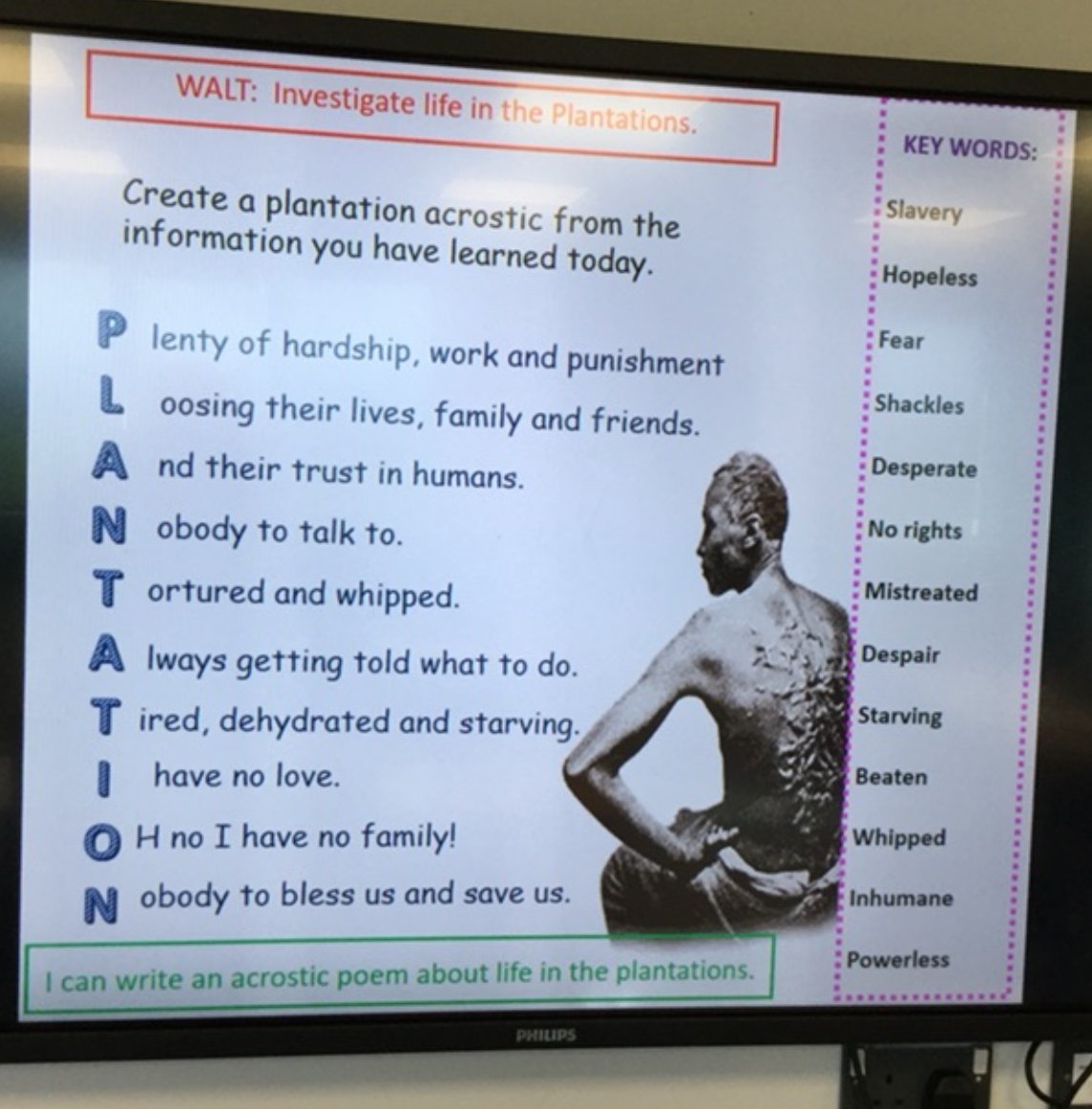 A fantastic team effort today in History, creating our own acrostic poem about plantation life! <a href="/The_Eden_School/">Eden School</a> #history #slavery #poetry #teamwork
