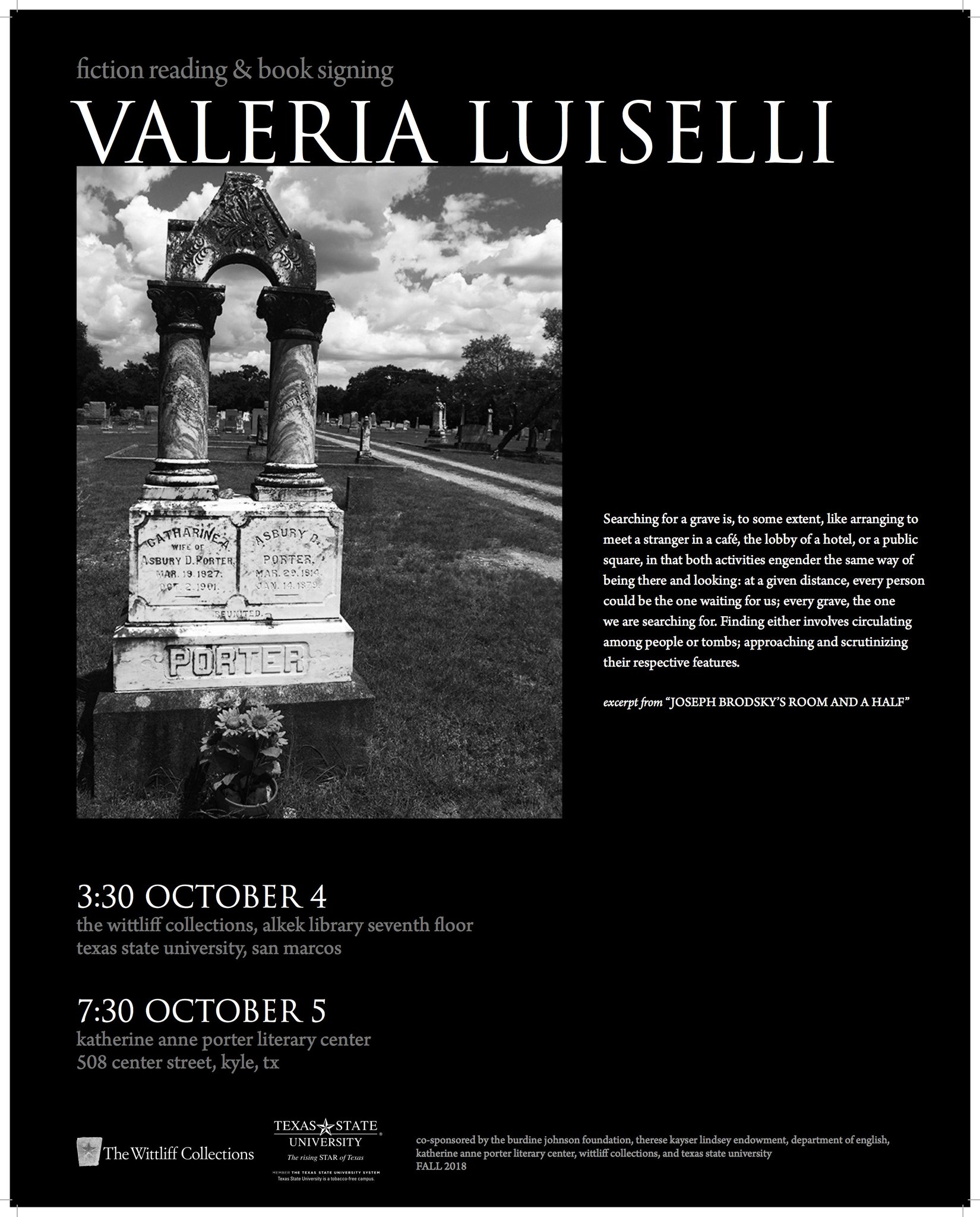 Texas State Mfa On Twitter Please Join Us In Welcoming Valerialuiselli At Thewittliff And The Katherine Anne Porter Literary Center On Oct 4th And 5th Https T Co Gthxrxtscc